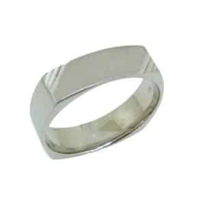 10K White gold men's square profile men's 6mm wide band with texture on top.