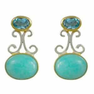 Silver & 22kt vermeil earrings  by Michou Jewelry with blue topaz and amazonite