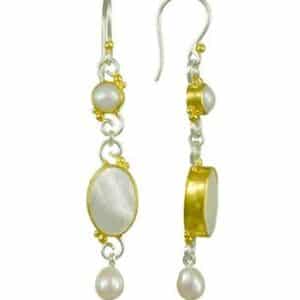 Silver & 22kt Vermeil earrings by Michou Jewelry with pearl and mother of pearl.