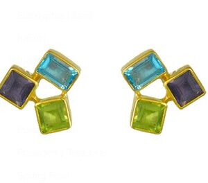 Silver & 22kt vermeil earrings by Michou Jewelry with blue topaz, peridot and iolite.