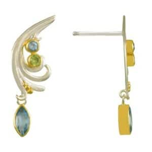 Silver & 22kt vermeil earrings by Michou Jewelry with blue topaz and peridot.