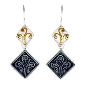 Sterling Silver and 22K Gold Vermeil Earrings by Michou Jewelry with carved black mother of pearl.