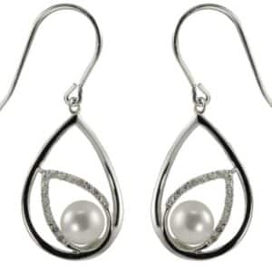 Freshwater pearl and white topaz drop earrings