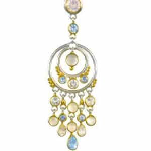 Silver & 22kt vermeil necklace by Michou Jewelry with ice quartz, blue topaz, white topaz, and rainbow moonstone.