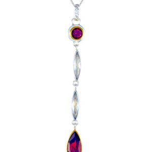 Sterling Silver and 22K Gold Vermeil Pendant  by Michou Jewelry with Garnet and White Quartz.