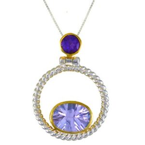 Sterling Silver and 22K Gold Vermeil Michou Jewelry Pendant with African Amethyst and Rose De France.