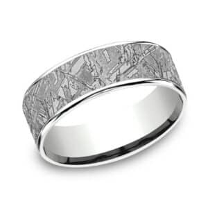14K White gold and grey tantalum with faux meteorite centre 7.5mm band by Benchmark.