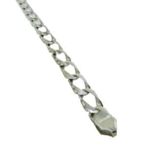 10K White gold 8" diamond cut square curb link men's bracelet