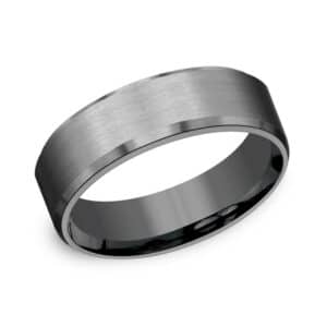Dark Tantalum men's "The Nobleman" 7mm band by Benchmark with a beveled edge and satin finish.