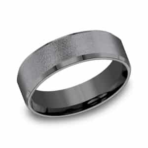 Dark Tantalum "The Major" 7mm men's band by Benchmark with beveled edges and wire brush centre