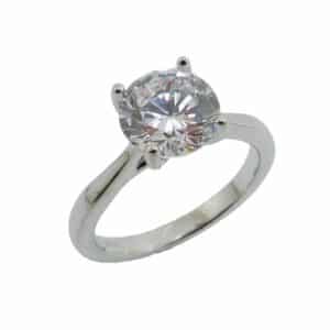 14K White gold solitaire engagement ring set with a 2 carat CZ.  Priced without a center gemstone. Let us find you the perfect center that fits your tastes and budget! Available in 14K gold, 18K gold, or platinum. This ring can be made in any combination of white, pink or yellow gold and can be customized to accommodate different size and shape diamonds, by special order.