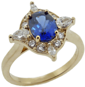 Oval Sapphire and Marquis Diamonds Halo Ring