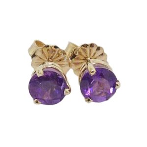 14K Yellow gold 3 prong amethyst studs, 0.997 total carat weight.