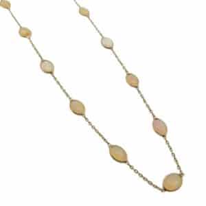 14K Yellow gold necklace bezel set with 17 oval jelly opals, 4.40 total carat weight.