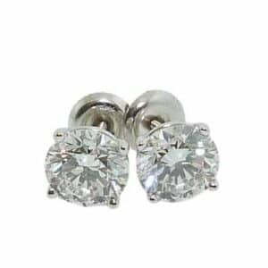 14K White gold 4 prong round brilliant cut lab grown diamond studs, 4.10 total carat weight, G/H/I, SI1.