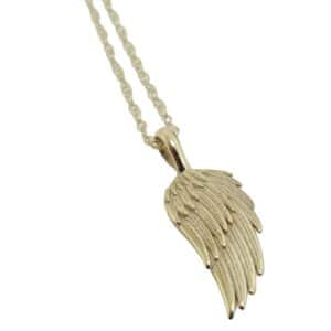 14K Yellow gold single wing pendant on an 18 inch chain.