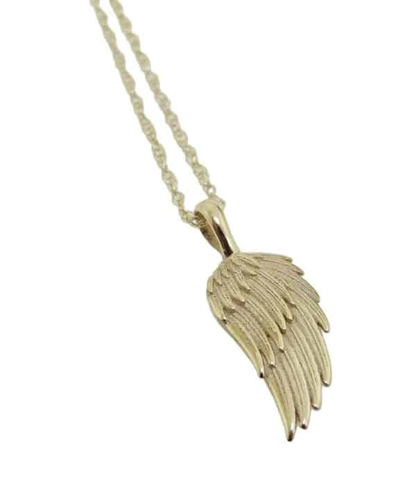 14K Yellow gold single wing pendant on an 18 inch chain.
