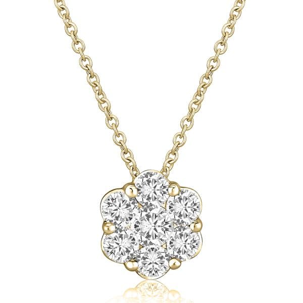 18K Yellow gold cluster diamond pendant on a chain claw set with 7 round brilliant cut diamonds, 0.25 total carat weight.