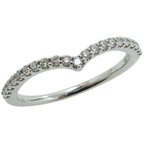14K White gold pointed curve lady's wedding band claw set with twenty-one round brilliant cut lab grown diamonds, 0.189 total carat weight, F/G, VS-SI1.