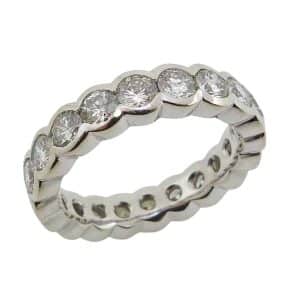 14K White gold eternity band bezel set with twenty natural round brilliant cut diamonds, 2.554 total carat weight, G/H, SI1-2.