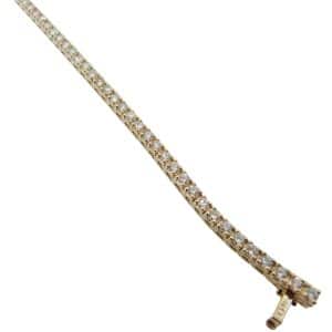 14K Yellow gold diamond tennis bracelet claw set with fifty-two very good cut, natural round brilliant cut diamonds, 4.38 total carat weight, H/I, SI1-2.
