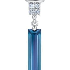 14K White gold Chatham pendant set with a 1.25 carat baguette Chatham Alexandrite and accented with round brilliant cut lab grown diamonds, 0.06 total carat weight.