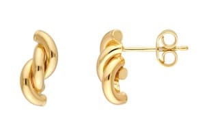 14K Yellow gold drop twist tube stud earrings.