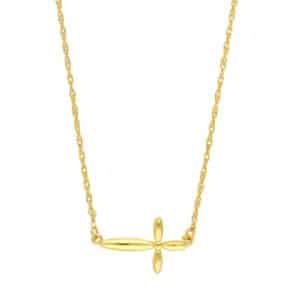 14K Yellow gold 18" cable chain with dainty east-west cross pendant.