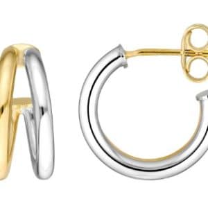 14K two tone yellow and white gold round double open 10mm hoop studs