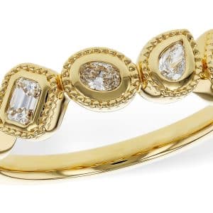 14K Yellow gold bezel set with milgrain details fancy cut natural diamonds lady's diamond band, 0.34 total carat weight, G/H, SI1+.