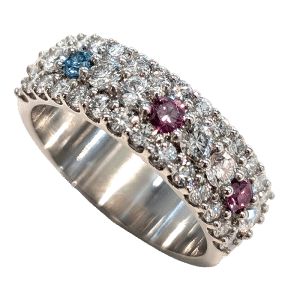 Anniversary Ring Three Rows Diamonds Childrens Birthstone coloured diamonds custom ring