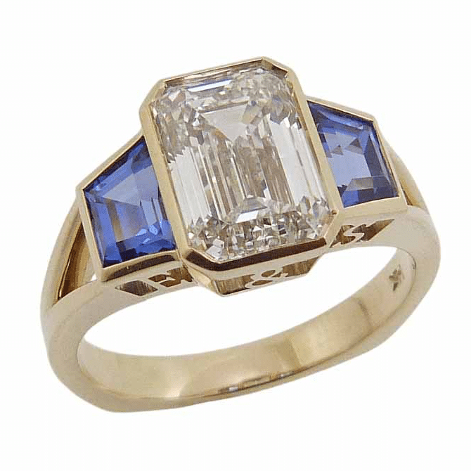 Emerald Cut And Blue Trapezoid Custom Cut