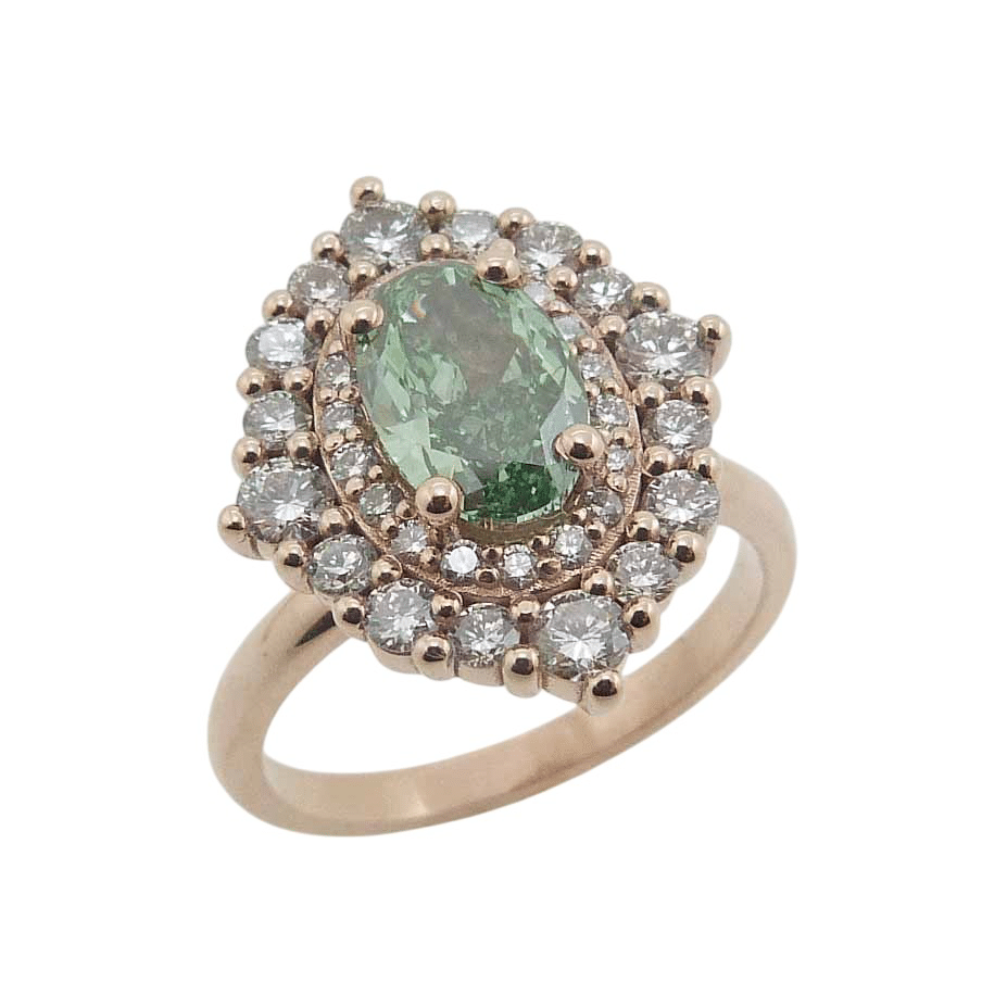 Green Montana Sapphire Custom Halo Design Rose Gold Ring