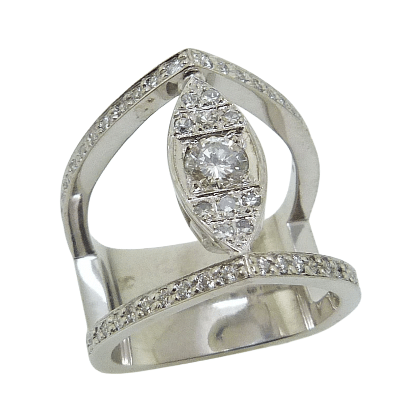Marquise Shape Split Ring With Round Diamonds