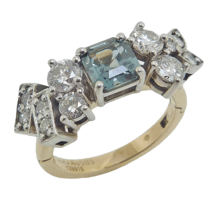 Montana Blue-Green Sapphire Scattered Diamonds Hinged Cliq Shank Ring