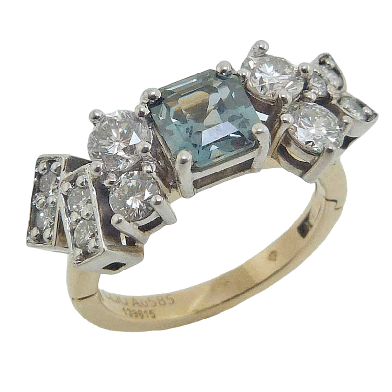 Montana Blue-Green Sapphire Scattered Diamonds Hinged Cliq Shank Ring