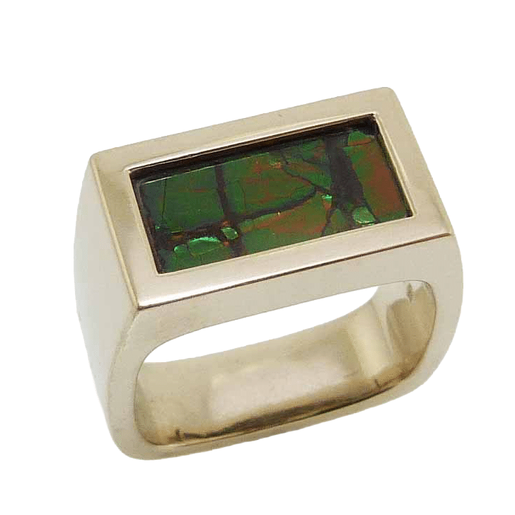 Natural Ammolite Gemstone Custom Mens Ring