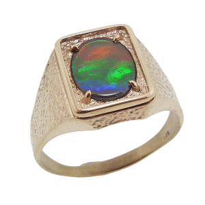 Refurbished Textured Ammolite Doublet Mens Ring