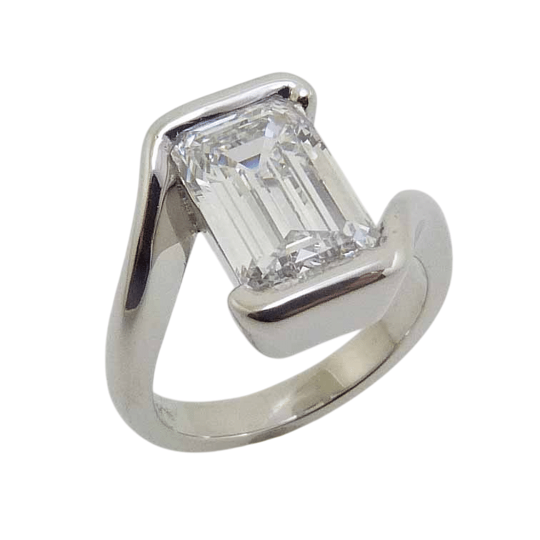 Two Carat Emerald Cut Diamond Semi-Bezel Set
