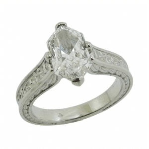 Two-carat Hexagon Lab-grown Diamond Vintage Floral Shank Ring