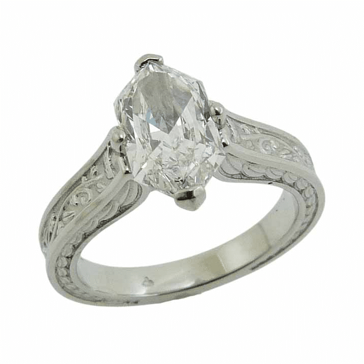 Two-carat Hexagon Lab-grown Diamond Vintage Floral Shank Ring