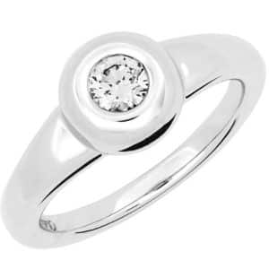 14K White gold Chatham lady's ring bezel set with a round brilliant cut lab grown diamond, 0.29 carat.