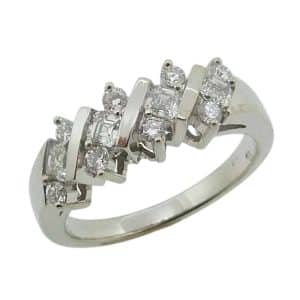 14K White gold lady's diamond ring claw set with eight round brilliant cut lab grown diamonds, 0.205 total carat weight, E/F, VS+, and four Asscher cut lab grown diamonds, 0.352 total carat weight, E/F, VS+.