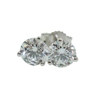 14K White gold three prong studs with butterfly backs claw set with two round brilliant cut lab grown diamond studs, 1.54cttw, D, VVS2.