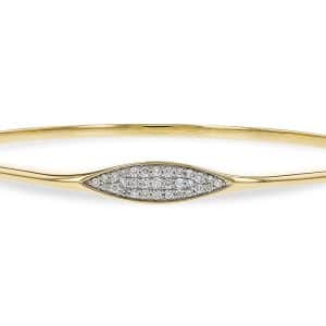 14K Yellow gold hinged bangle pave set in a marquise shape with round brilliant cut natural diamonds, 0.25cttw.
