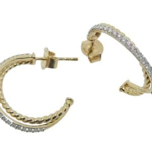 14K Yellow gold diamond hoops with beaded accent claw set with fifty-two round brilliant cut diamonds, 0.32cttw, G, SI. This is a DISCONTINUED STYLE.