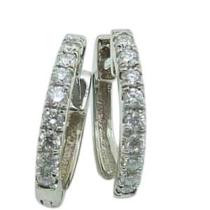 14K White gold hinged diamond hoops claw set with eighteen lab grown diamonds, 0.147cttw, D/E, VS+.