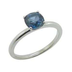 14K White gold solitaire lady's ring claw set with a 1.27 carat Montana sapphire.
