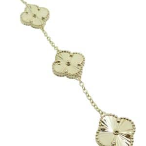14K Yellow gold 8" faceted five clover bracelet.