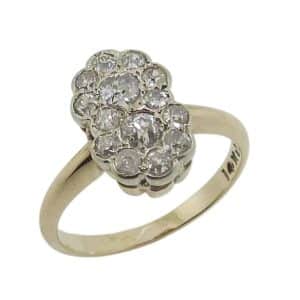 Estate 14K Yellow and white gold lady's cluster ring pave set with all old mine cut diamonds.